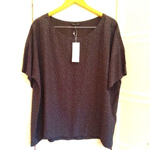 Eileen Fisher navy blue oversized blouse top boxi fit